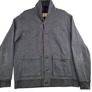 Brooks Brothers Red Fleece XL Herringbone Button-Up Cardigan Gray Cotton Grandpa
